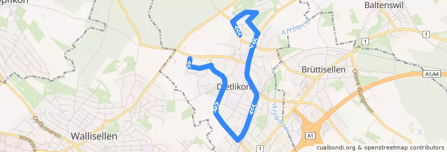 Mapa del recorrido Bus 749: Dietlikon, Pünten => Dietlikon, Hinentalstrasse de la línea  en Dietlikon.