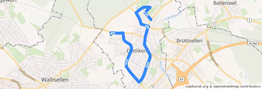 Mapa del recorrido Bus 749: Dietlikon, Hinentalstrasse => Dietlikon, Rebackerweg de la línea  en Dietlikon.