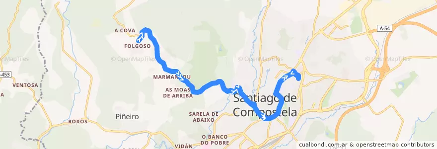 Mapa del recorrido Estación de autobuses - Folgoso de la línea  en 산티아고 데 콤포스텔라.