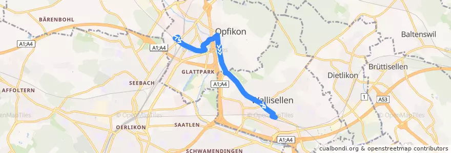 Mapa del recorrido Bus 761: Glattbrugg, Bahnhof => Wallisellen, Bahnhof de la línea  en Bezirk Bülach.