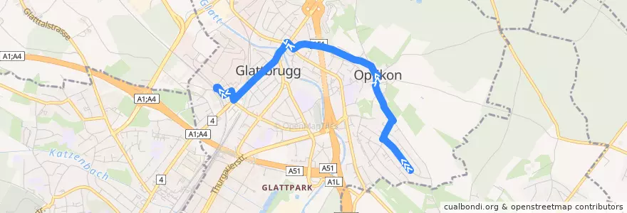 Mapa del recorrido Bus 762: Opfikon, Grätzli => Glattbrugg, Bahnhof de la línea  en Opfikon.