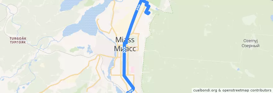 Mapa del recorrido Троллейбус 4: Вокзал — посёлок Строителей de la línea  en Miass.