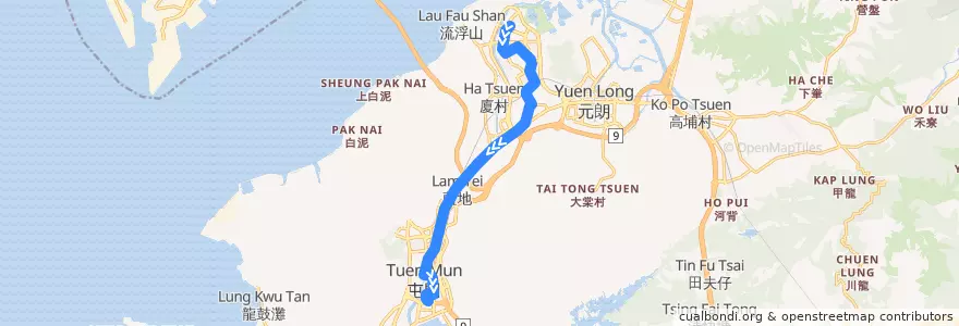 Mapa del recorrido 輕鐵751綫 Light Rail 751 (天逸 Tin Yat → 友愛 Yau Oi) de la línea  en 新界.