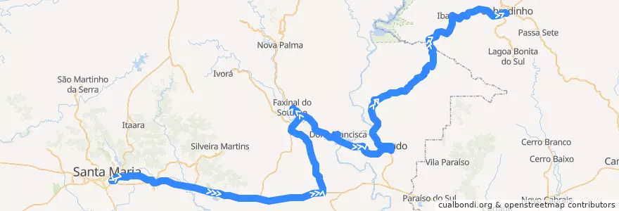 Mapa del recorrido Santa Maria → Sobradinho via Três Vendas de la línea  en Região Geográfica Imediata de Santa Maria.