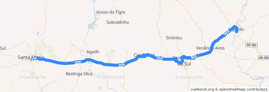 Mapa del recorrido Santa Maria → Estrela via Santa Cruz e Venâncio Aires de la línea  en Rio Grande do Sul.
