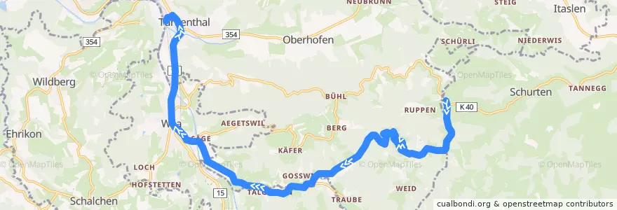 Mapa del recorrido Bus 807: Sitzberg, Sternen => Turbenthal, Bahnhof de la línea  en Zúrich.