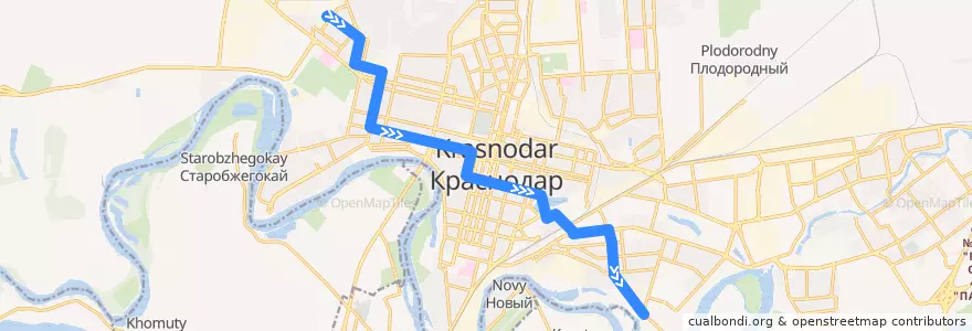 Mapa del recorrido Трамвай №7 "Западное депо - улица Димитрова" de la línea  en городской округ Краснодар.