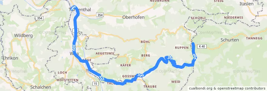Mapa del recorrido Bus 807: Turbenthal, Bahnhof => Sitzberg, Sternen de la línea  en Цюрих.