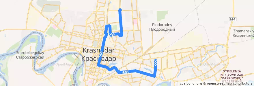 Mapa del recorrido Трамвай №8 "Хладокомбинат - Солнечная улица" de la línea  en городской округ Краснодар.