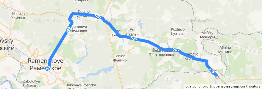 Mapa del recorrido Автобус №36: Раменское – 49 км de la línea  en Раменский городской округ.