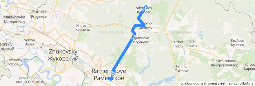 Mapa del recorrido Автобус №50: Захарово - Раменское de la línea  en Раменский городской округ.