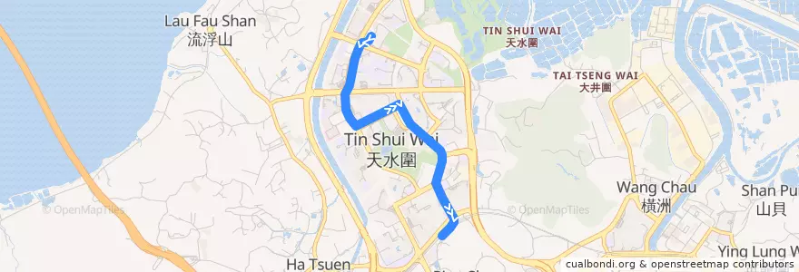 Mapa del recorrido 輕鐵751P綫 Light Rail 751P (天逸 Tin Yat → 天水圍 Tin Shui Wai) de la línea  en 元朗區 Yuen Long District.