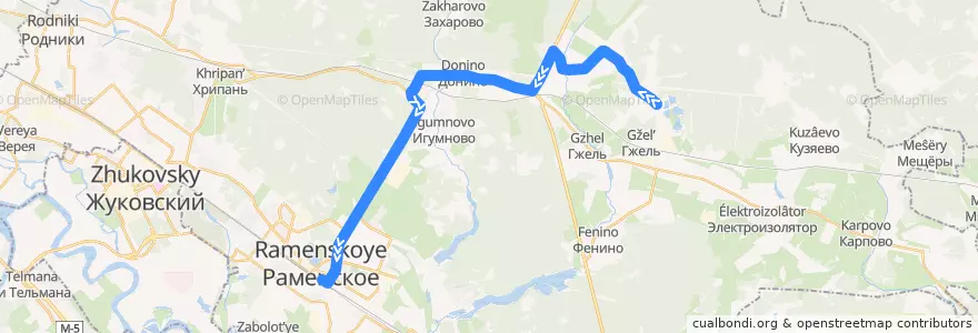 Mapa del recorrido Автобус №52: Коняшино - Раменское de la línea  en Раменский городской округ.