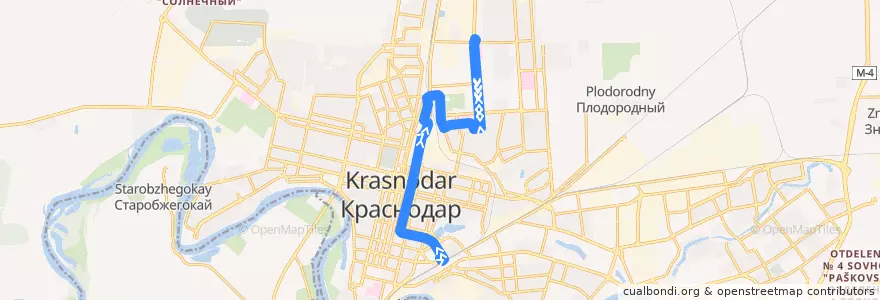 Mapa del recorrido Трамвай №15 "ж/д вокзал Краснодар-1 - Солнечная улица" de la línea  en городской округ Краснодар.
