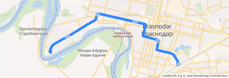Mapa del recorrido Трамвай №11 "ж/д вокзал Краснодар-1 - Юбилейный микрорайон" de la línea  en Krasnodar Municipality.