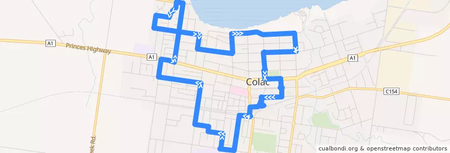 Mapa del recorrido Colac - Colac West Loop de la línea  en Shire of Colac Otway.