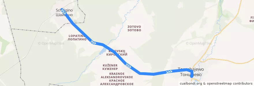Mapa del recorrido Автобус 111: Шайгино => Тоншаево de la línea  en городское поселение Тоншаево.