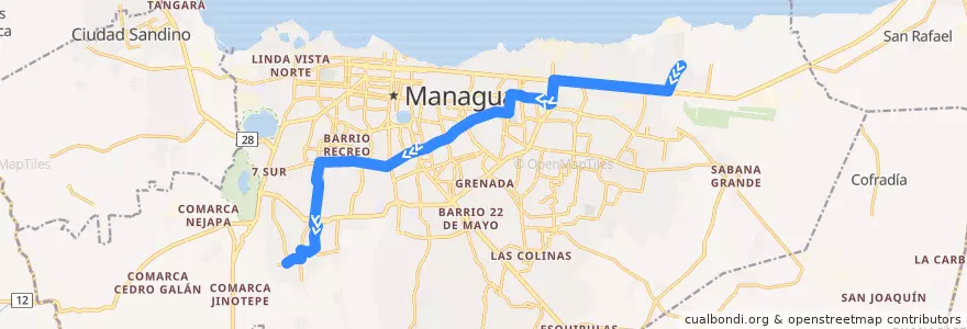 Mapa del recorrido Ruta 105: Unidad de Propósito -> Camilo Ortega de la línea  en Managua (Municipio).