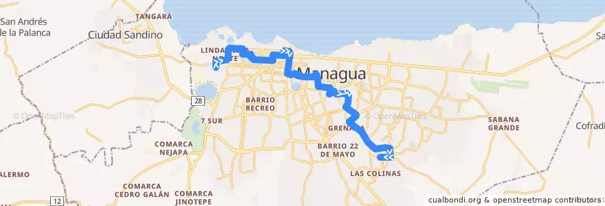 Mapa del recorrido Ruta 109: Hospital Lenín Fonseca -> Reparto Schick de la línea  en Managua (Municipio).