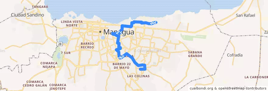 Mapa del recorrido Ruta 108: Barrio José Dolores Estrada -> Reparto Schick de la línea  en Managua (Municipio).