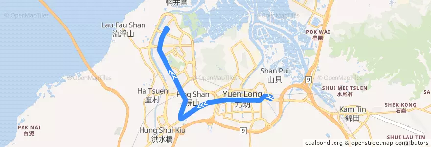 Mapa del recorrido 輕鐵761P綫 Light Rail 761P (元朗 Yuen Long → 天逸 Tin Yat) de la línea  en 元朗區 Yuen Long District.