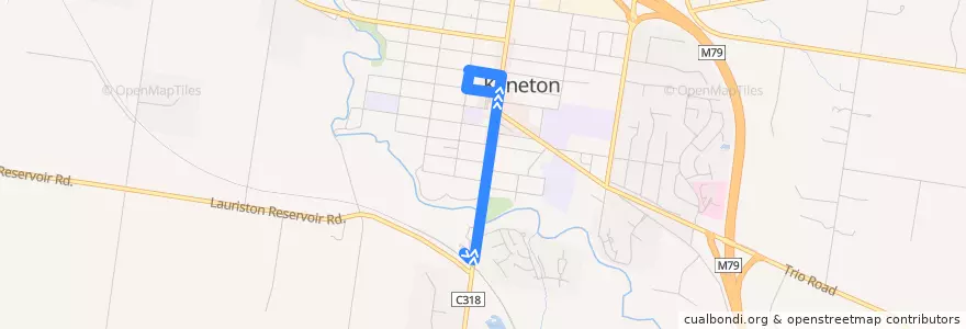 Mapa del recorrido Kyneton Station - Kyneton Centre de la línea  en Shire of Macedon Ranges.