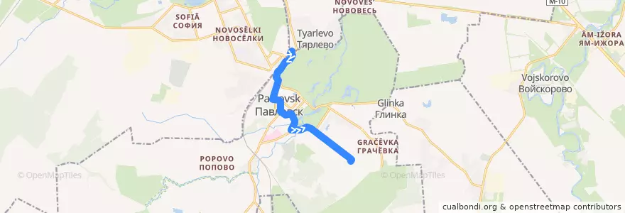Mapa del recorrido Автобус № 379: Павловск, автобусная станция => Павловск, улица Обороны de la línea  en Пушкинский район.
