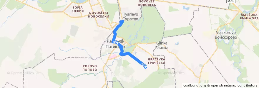 Mapa del recorrido Автобус № 379: Павловск, улица Обороны => Павловск, автобусная станция de la línea  en Пушкинский район.