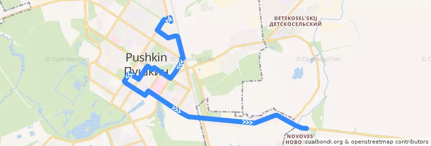 Mapa del recorrido Автобус № 384: Железнодорожная улица => Московское шоссе de la línea  en Пушкинский район.