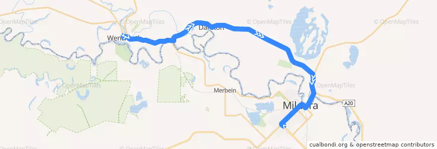 Mapa del recorrido Centro Mildura - Wentworth via Mildura & Buronga de la línea  en ニューサウスウェールズ.