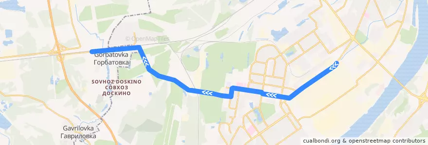 Mapa del recorrido Автобус 15: станция метро «Автозаводская» => посёлок Ивановка de la línea  en Nizhny Novgorod.