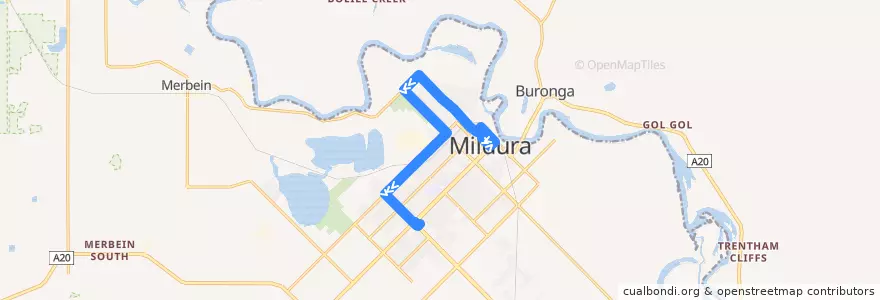 Mapa del recorrido Mildura (Kmart) - Centro Mildura via Ontario Avenue de la línea  en Rural City of Mildura.