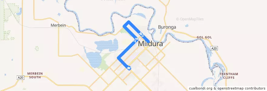 Mapa del recorrido Centro Mildura - Mildura (Kmart) via Ontario Avenue de la línea  en Rural City of Mildura.