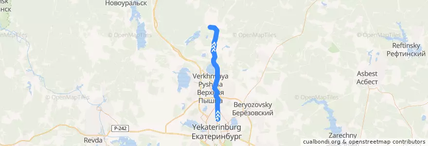 Mapa del recorrido Автобус 103. Екатеринбург - Кедровое de la línea  en Свердловская область.