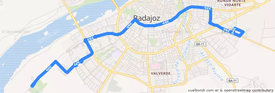 Mapa del recorrido Bus 7: Barriada de San Miguel-La Granadilla de la línea  en بطليوس.