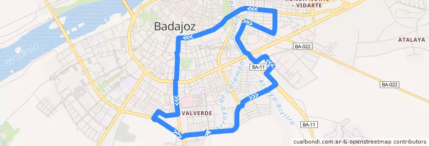 Mapa del recorrido Bus 4: Ciudad Jardín-Cerro de Reyes-Puerta Pilar de la línea  en 巴達霍斯.