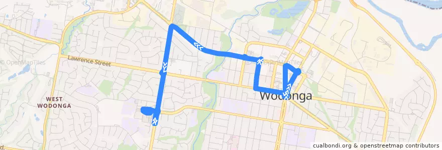 Mapa del recorrido Wodonga - Birallee SC via Melbourne Road de la línea  en City of Wodonga.