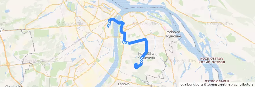 Mapa del recorrido Автобус 80: улица Долгополова => микрорайон «Цветы» de la línea  en ニジニ・ノヴゴロド管区.