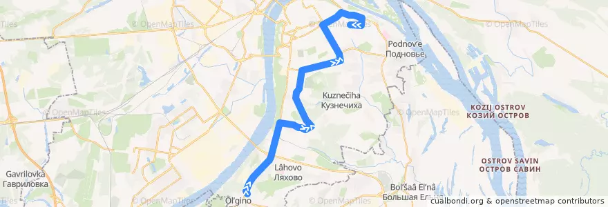 Mapa del recorrido Автобус 62: Автовокзал «Щербинки» => улица Усилова de la línea  en Stadtkreis Nischni Nowgorod.