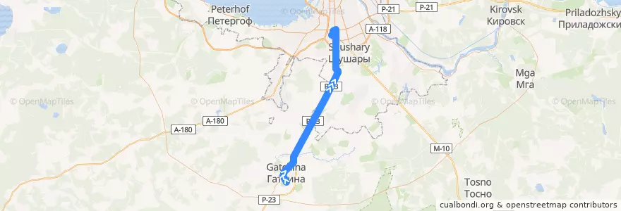 Mapa del recorrido Автобус № 431: Гатчина, Варшавский вокзал => Санкт-Петербург, улица Костюшко de la línea  en レニングラード州.