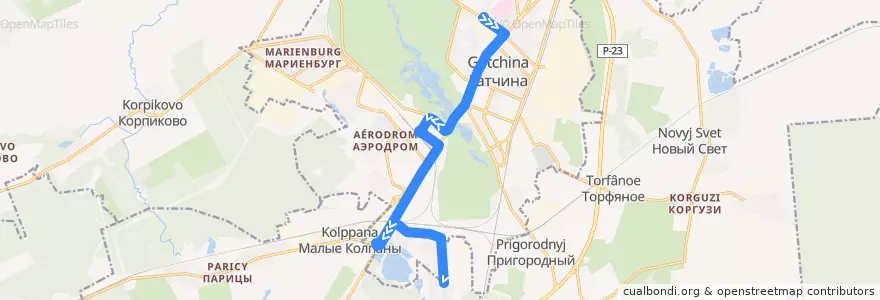 Mapa del recorrido Автобус № 4: улица Изотова => Химози de la línea  en Гатчинское городское поселение.