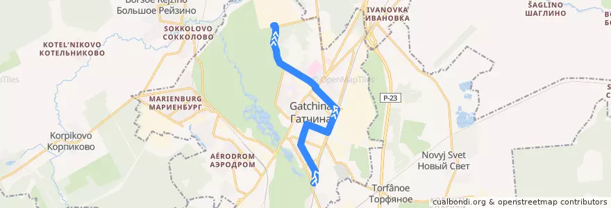 Mapa del recorrido Автобус № 29: Варшавский вокзал => ПИЯФ de la línea  en Гатчинское городское поселение.