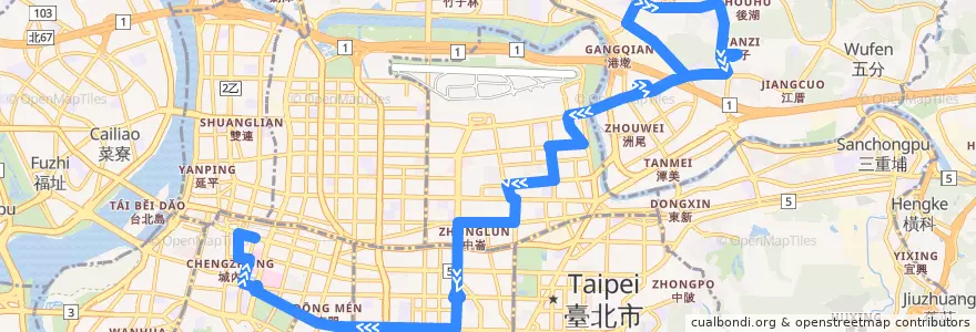 Mapa del recorrido 臺北市 0東 內湖-臺北車站 (往臺北車站) de la línea  en Taipei.