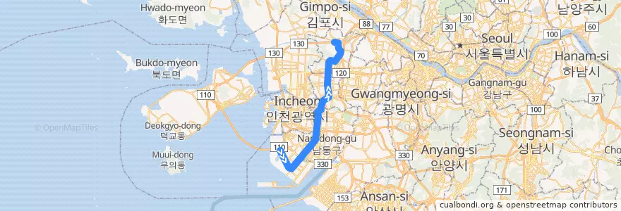 Mapa del recorrido 인천 도시철도 1호선 de la línea  en 仁川廣域市.