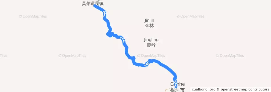 Mapa del recorrido 朝乌铁路 de la línea  en 呼伦贝尔市.