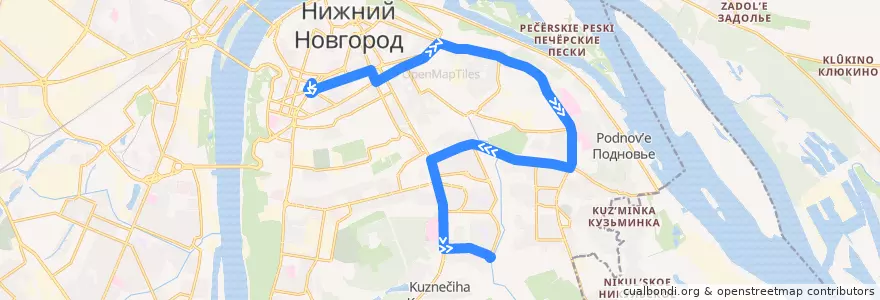 Mapa del recorrido Автобус 16: площадь Горького => микрорайон Кузнечиха-2 de la línea  en Nizhny Novgorod.