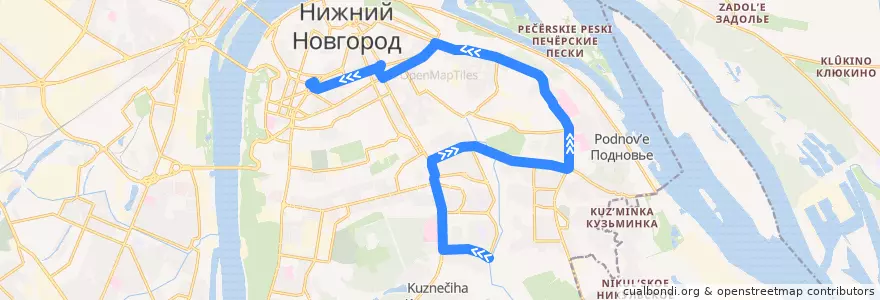 Mapa del recorrido Автобус 16: микрорайон Кузнечиха-2 => площадь Горького de la línea  en городской округ Нижний Новгород.