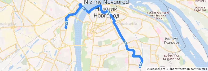 Mapa del recorrido Автобус 38: микрорайон Кузнечиха-2 => улица Долгополова de la línea  en городской округ Нижний Новгород.
