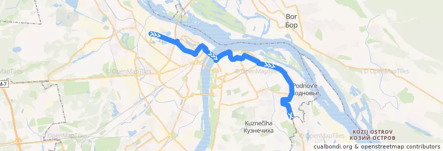 Mapa del recorrido Автобус 52: микрорайон Бурнаковский => микрорайон Верхние Печёры de la línea  en Stadtkreis Nischni Nowgorod.