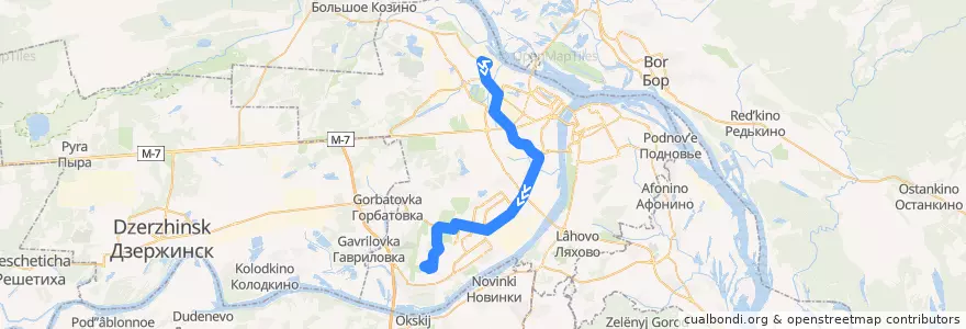 Mapa del recorrido Автобус 56: Красное Сормово => Аэропорт de la línea  en Nizhny Novgorod.